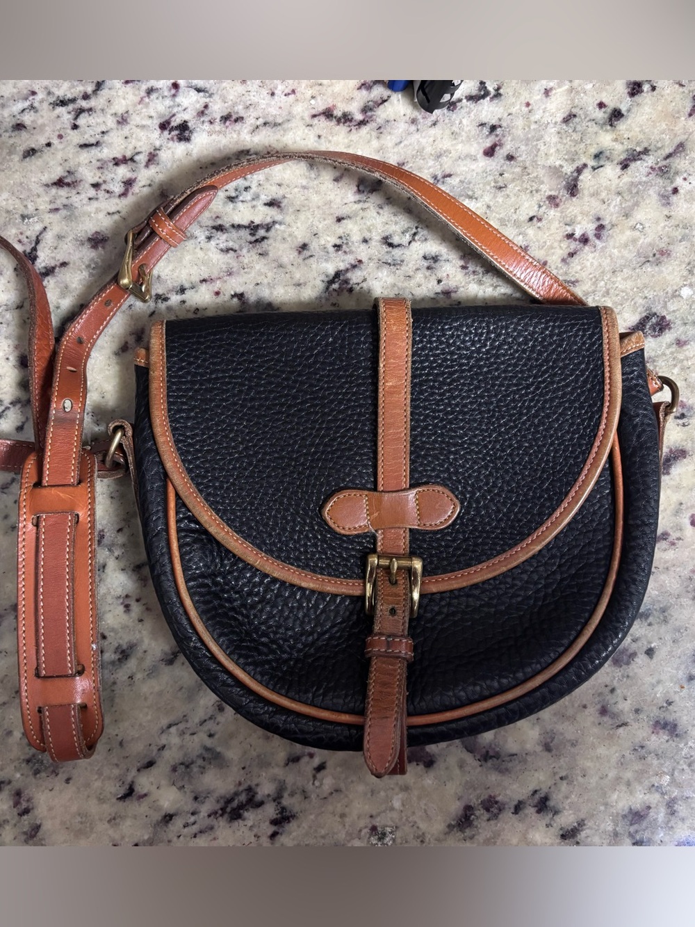 Vintage Dooney & Bourke All Weather Leather Over & Under Tack Bag R52 Black Tan